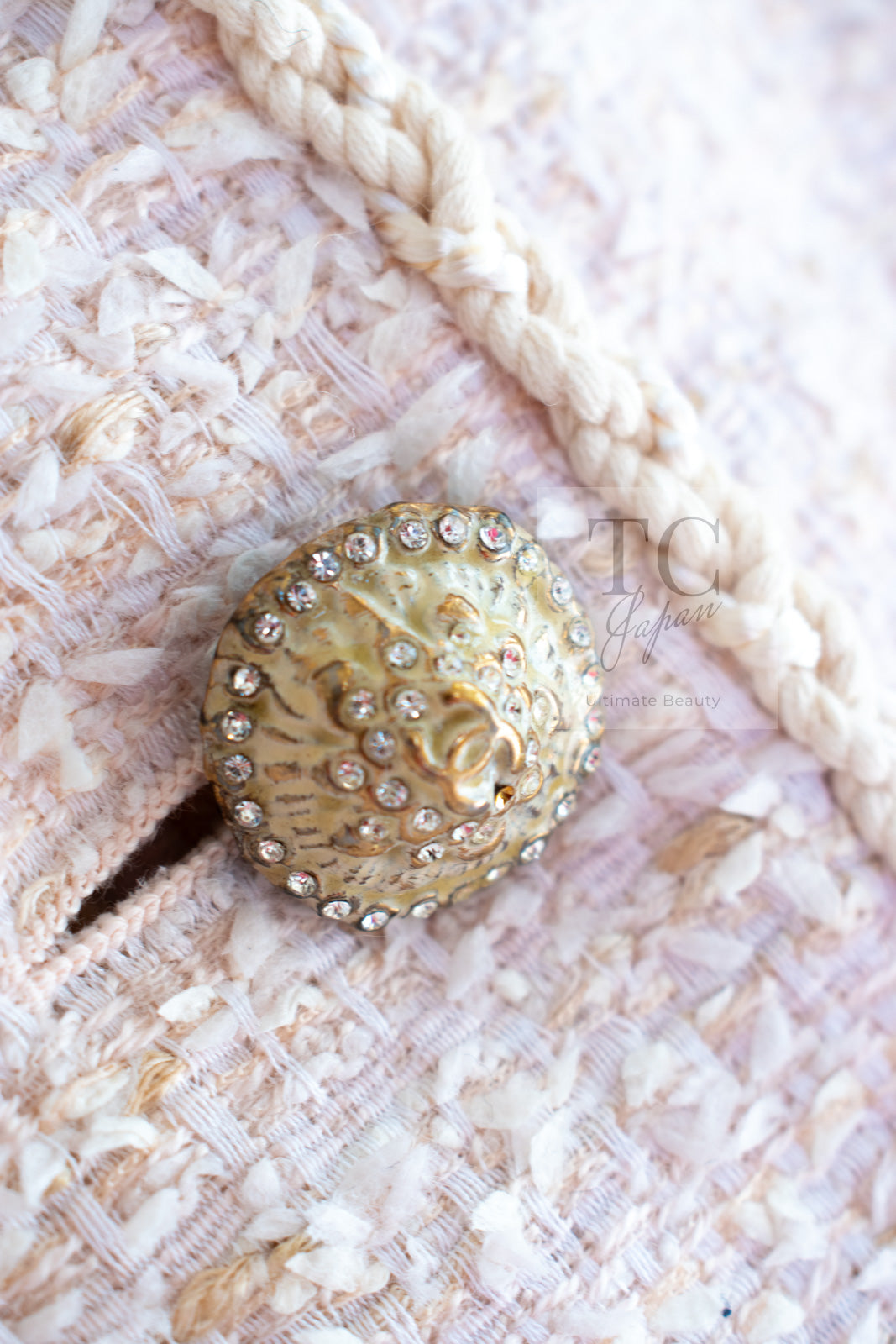CHANEL 10S Pale Beige Pink Ivory Cotton Tweed Jacket 36 シャネル ペール ベージュ ピンク アイボリー コットン ツイード ジャケット 即発