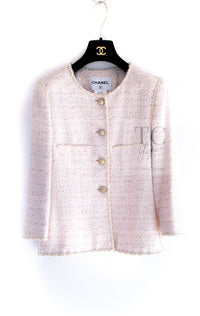 CHANEL 10S Pale Beige Pink Ivory Cotton Tweed Jacket 36 シャネル ペール ベージュ ピンク アイボリー コットン ツイード ジャケット 即発