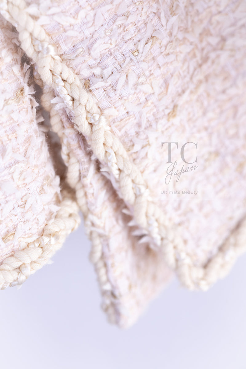 CHANEL 10S Pale Beige Pink Ivory Cotton Tweed Jacket 36 シャネル ペール ベージュ ピンク アイボリー コットン ツイード ジャケット 即発