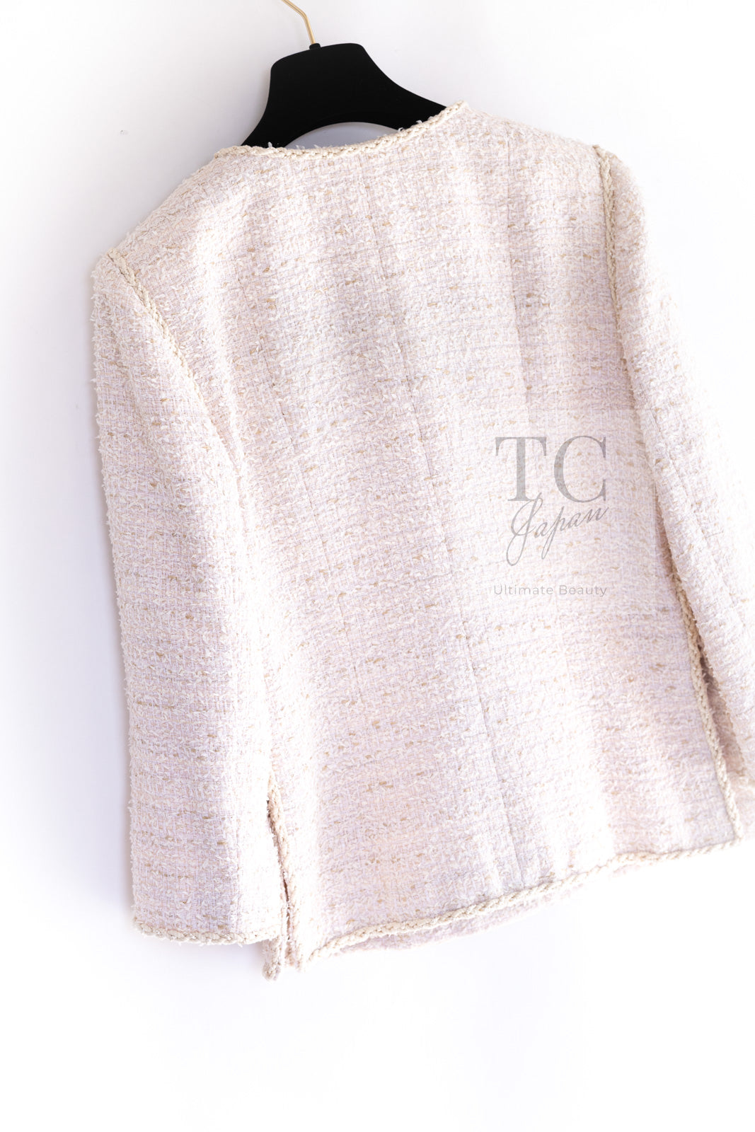 CHANEL 10S Pale Beige Pink Ivory Cotton Tweed Jacket 36 シャネル ペール ベージュ ピンク アイボリー コットン ツイード ジャケット 即発