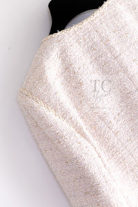CHANEL 10S Pale Beige Pink Ivory Cotton Tweed Jacket 36 シャネル ペール ベージュ ピンク アイボリー コットン ツイード ジャケット 即発