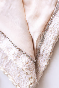 CHANEL 10S Pale Beige Pink Ivory Cotton Tweed Jacket 36 シャネル ペール ベージュ ピンク アイボリー コットン ツイード ジャケット 即発