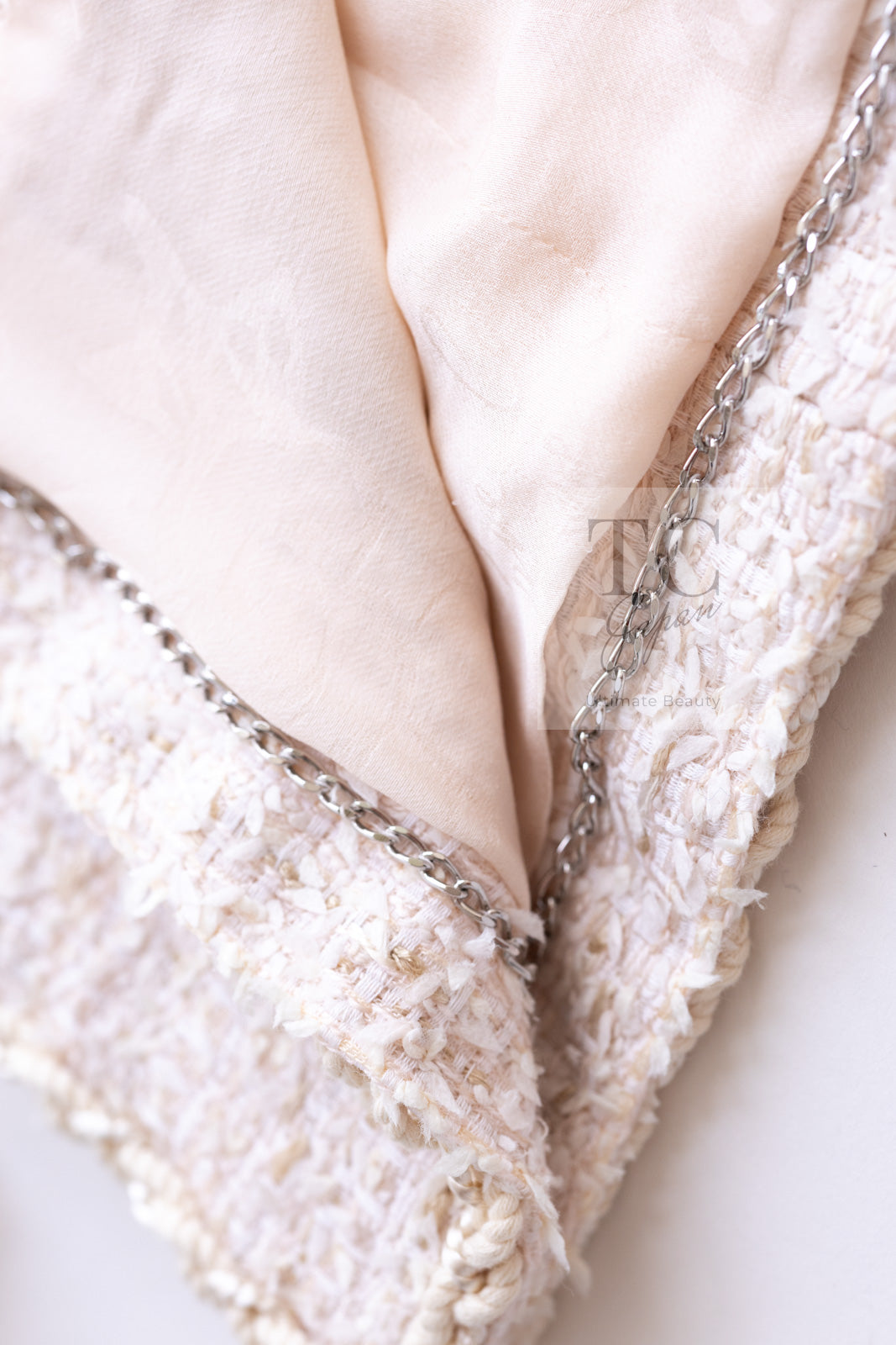 CHANEL 10S Pale Beige Pink Ivory Cotton Tweed Jacket 36 シャネル ペール ベージュ ピンク アイボリー コットン ツイード ジャケット 即発