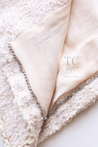 CHANEL 10S Pale Beige Pink Ivory Cotton Tweed Jacket 36 シャネル ペール ベージュ ピンク アイボリー コットン ツイード ジャケット 即発