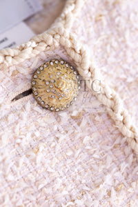 CHANEL 10S Pale Beige Pink Ivory Cotton Tweed Jacket 36 シャネル ペール ベージュ ピンク アイボリー コットン ツイード ジャケット 即発