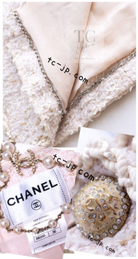 CHANEL 10S Pale Beige Pink Ivory Cotton Tweed Jacket 36 シャネル ペール ベージュ ピンク アイボリー コットン ツイード ジャケット 即発