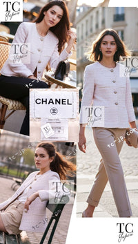 CHANEL 10S Pale Beige Pink Ivory Cotton Tweed Jacket 34 36 シャネル ペール ベージュ ピンク アイボリー コットン ツイード ジャケット 即発