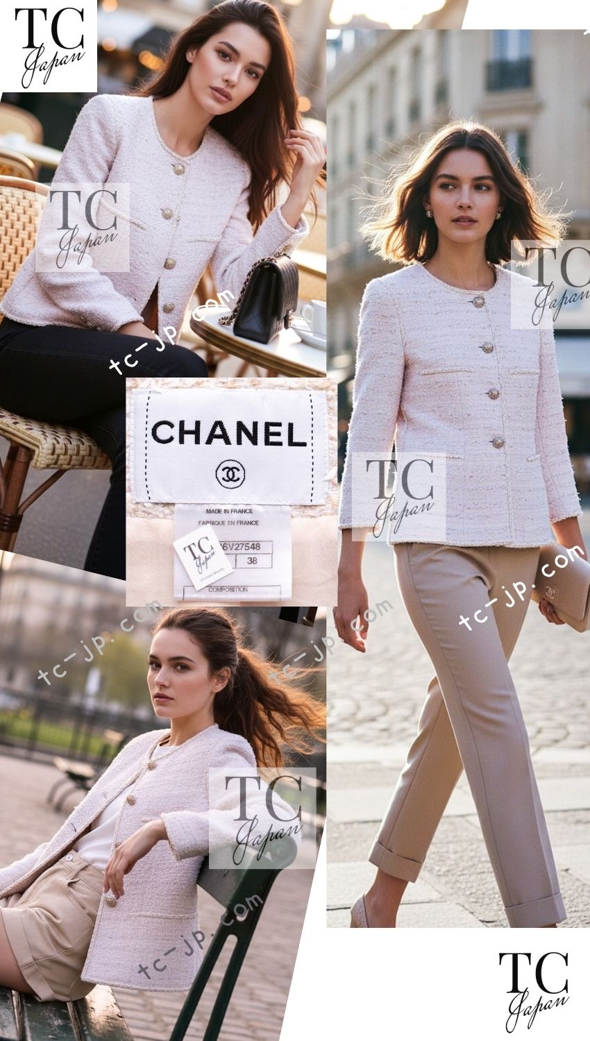 CHANEL 10S Pale Beige Pink Ivory Cotton Tweed Jacket 34 36 シャネル ペール ベージュ ピンク アイボリー コットン ツイード ジャケット 即発