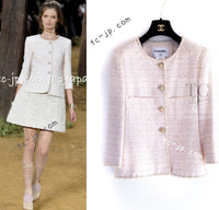 CHANEL 10S Pale Beige Pink Ivory Cotton Tweed Jacket 36 シャネル ペール ベージュ ピンク アイボリー コットン ツイード ジャケット 即発