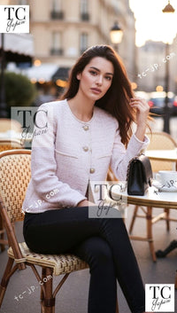 CHANEL 10S Pale Beige Pink Ivory Cotton Tweed Jacket 34 36 シャネル ペール ベージュ ピンク アイボリー コットン ツイード ジャケット 即発