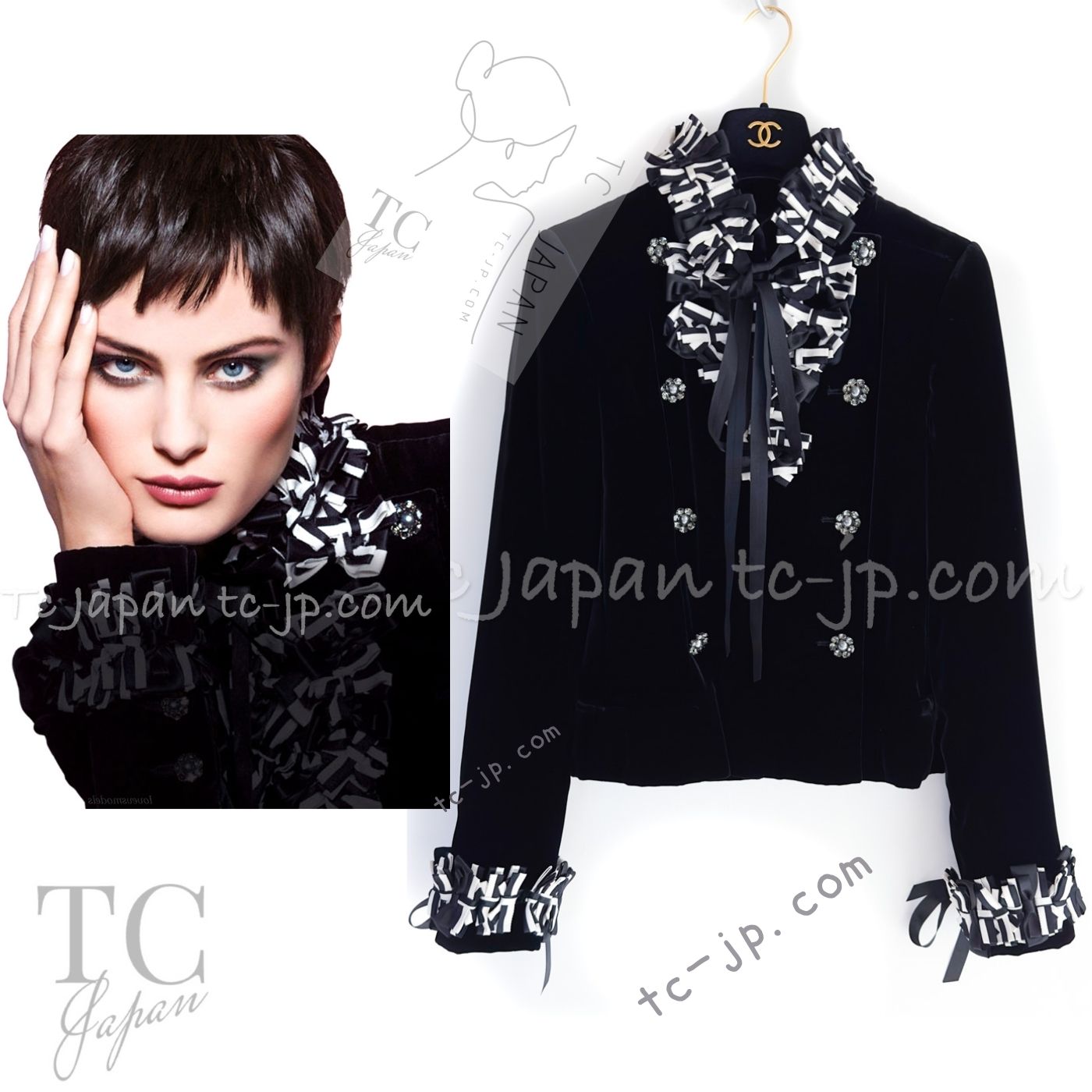 CHANEL 08PF Black Velvet Ribbon Jacket Metiers d'Art 34 シャネル ブラック ベルベット 職人技の結集 リボン細工 メティエダール ジャケット 即発