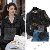 CHANEL 03A Black Lambskin Leather Jacket 38 シャネル ブラック ラム レザー ジャケット 即発