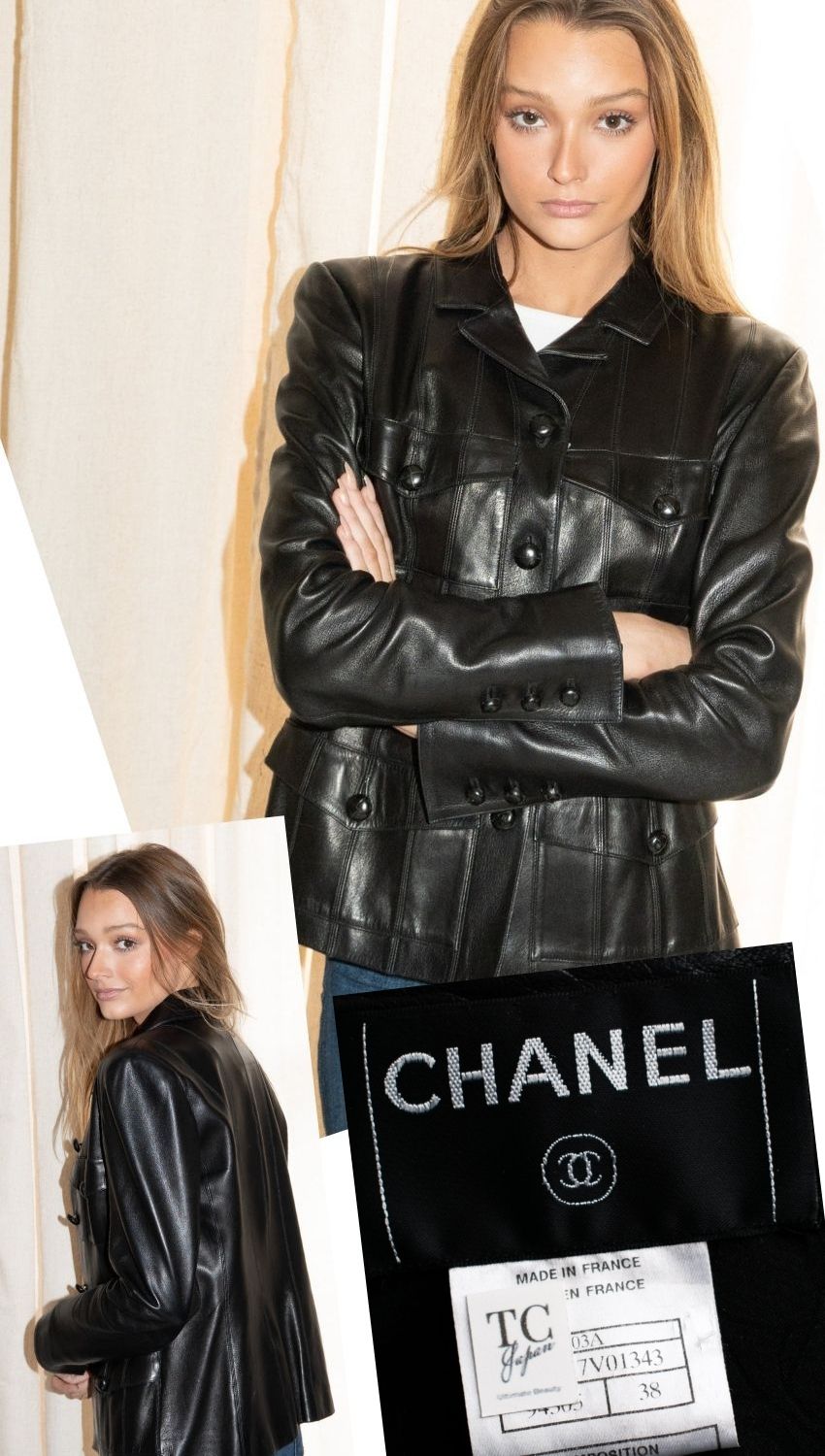CHANEL 03A Black Lambskin Leather Jacket 38 シャネル ブラック ラム レザー ジャケット 即発