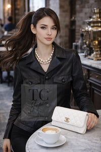 CHANEL 03A Black Lambskin Leather Jacket 38 シャネル ブラック ラム レザー ジャケット 即発