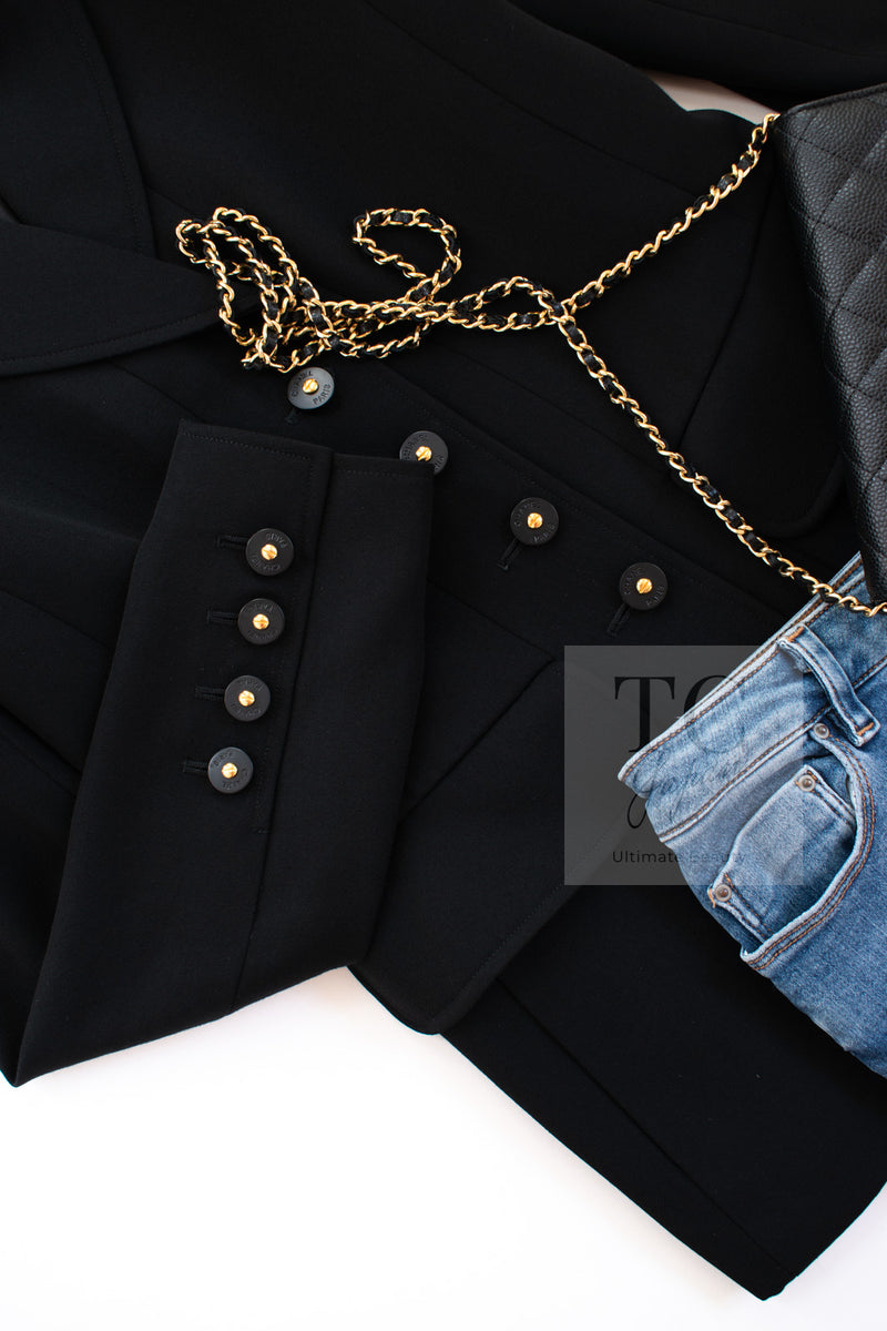 CHANEL 97S Vintage Black Wool 100% Basic Blazer Jacket 38 40 シャネル ヴィンテージ ブラック ウール100% 定番 ブレザー ジャケット 即発