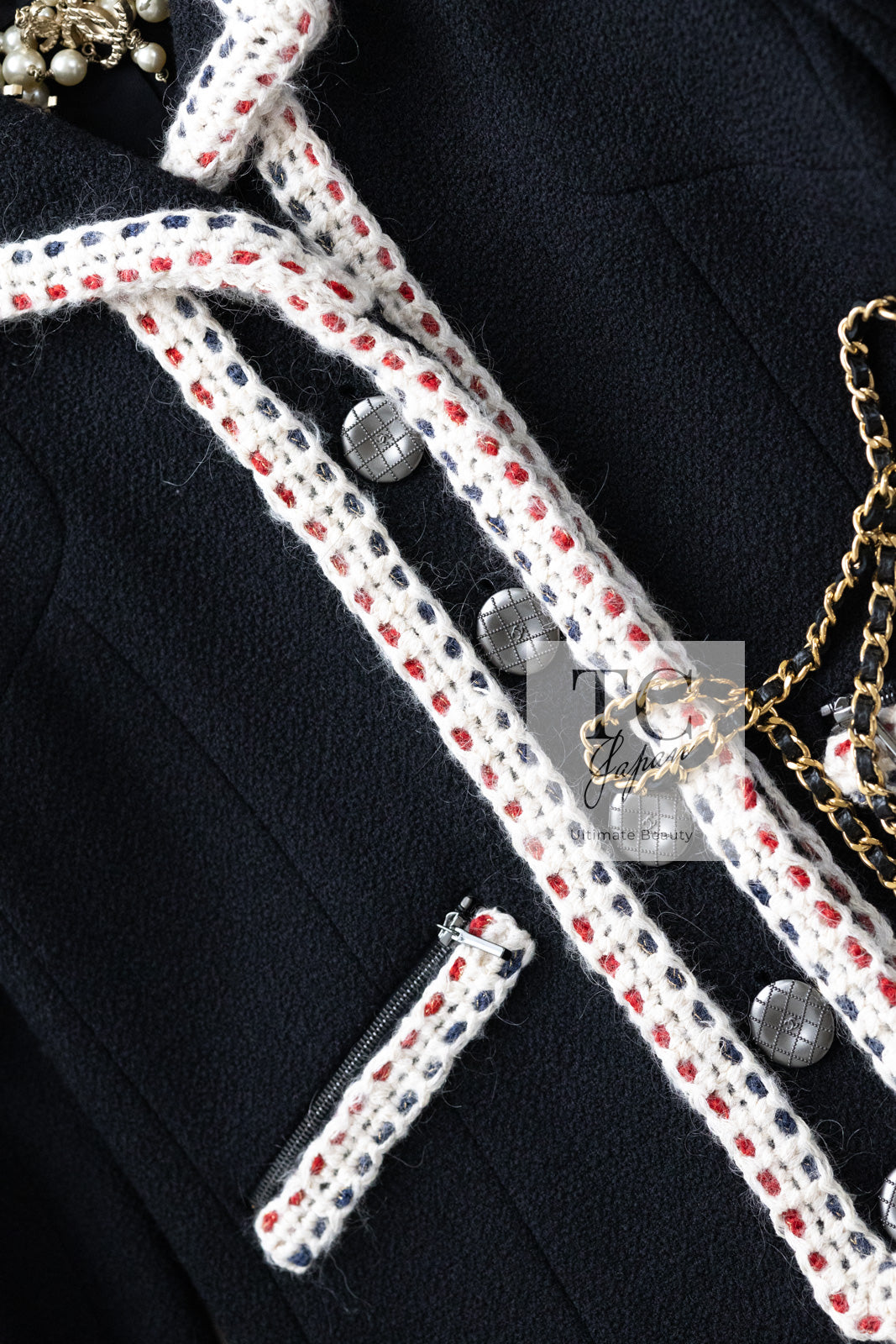 シャネル ジャケット CHANEL ブラック ブレード トリム ウール