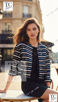 CHANEL 22C Black Sequin Glitter Stretch Jersey Jacket 38 40 42 シャネル ブラック スパンコール グリッター ストレッチ ジャージー ノーカラー ジャケット 即発 - TC JAPAN