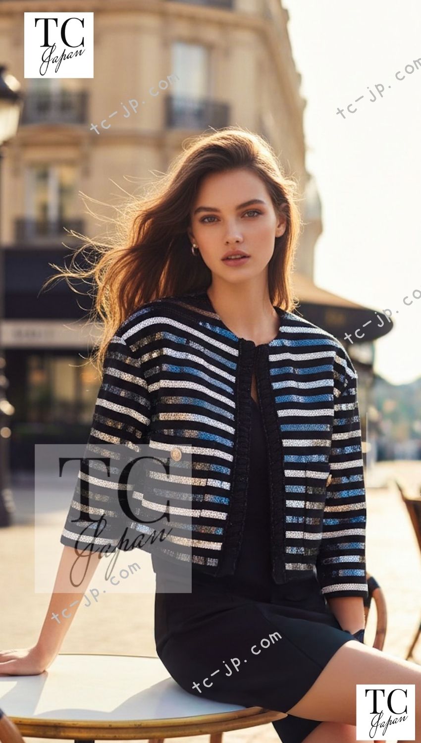 CHANEL 22C Black Sequin Glitter Stretch Jersey Jacket 38 40 42 シャネル ブラック スパンコール グリッター ストレッチ ジャージー ノーカラー ジャケット 即発 - TC JAPAN