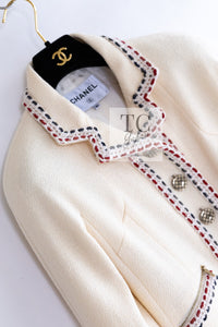CHANEL 18PA Ivory Braid Trim Wool Jacket Coat 36 シャネル アイボリー ブレード トリム ウール ジャケット 即発