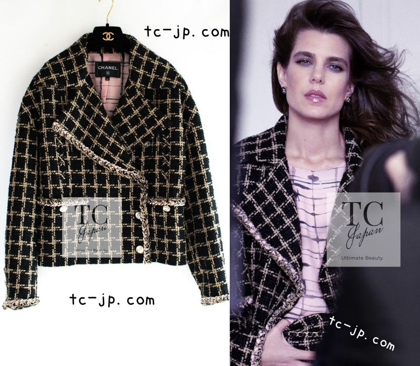 シャネル ジャケット CHANEL ブラック ベージュ シルク コットン