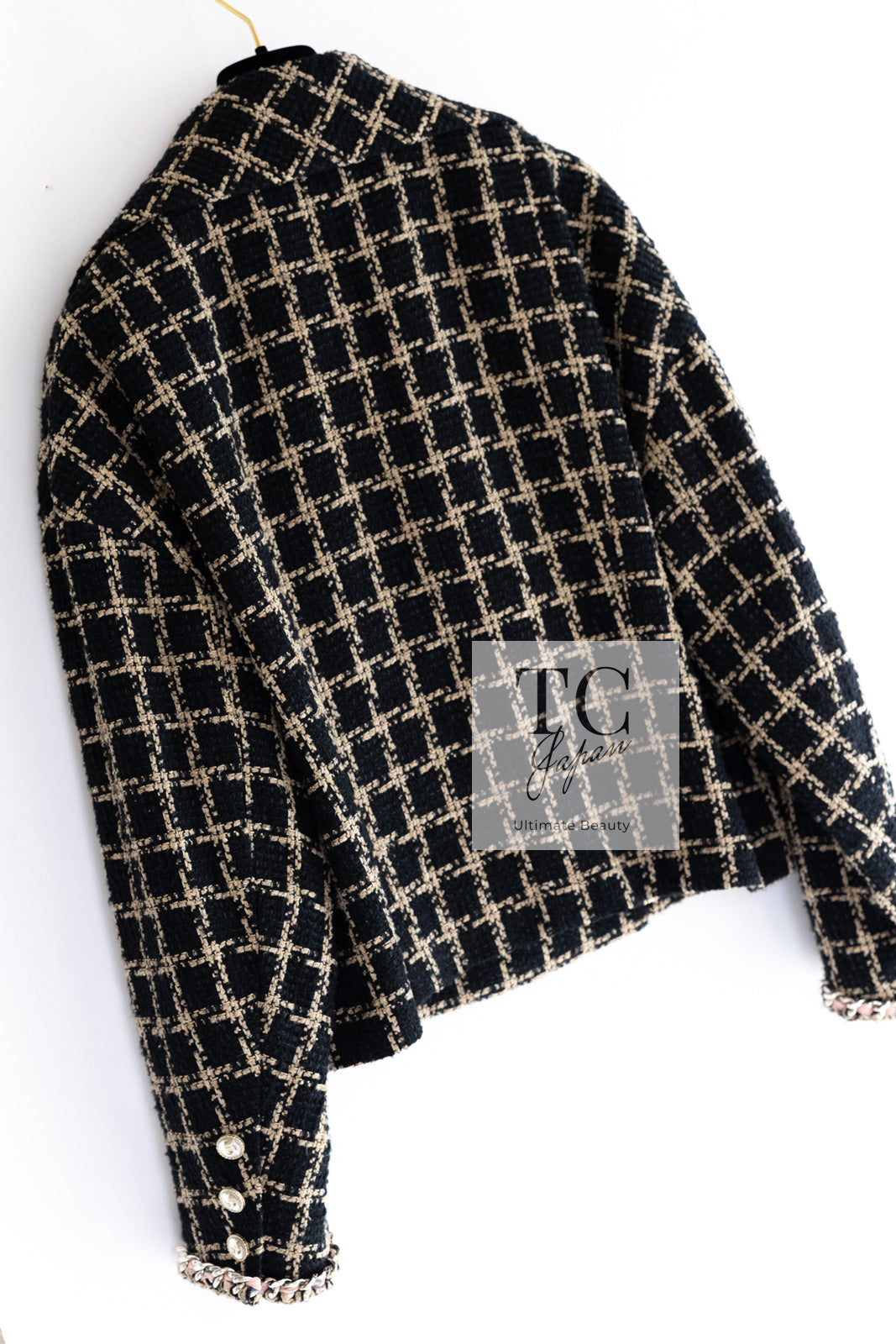 シャネル ジャケット CHANEL ブラック ベージュ シルク コットン