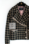 CHANEL 21S Black Beige Silk Cotton Tweed Jacket Silver Chain Trim No.5 Button 38 シャネル ブラック ベージュ シルク コットン ツイード ジャケット シルバー チェーン トリム No.5 ボタン 即発