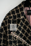 CHANEL 21S Black Beige Silk Cotton Tweed Jacket Silver Chain Trim No.5 Button 38 シャネル ブラック ベージュ シルク コットン ツイード ジャケット シルバー チェーン トリム No.5 ボタン 即発