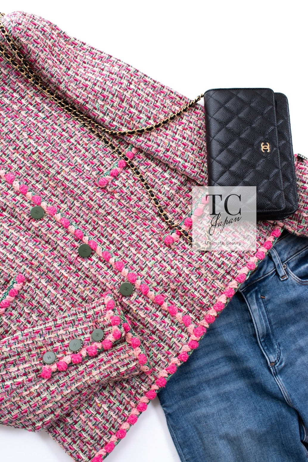 シャネル ジャケット CHANEL ピンク ミックス ポンポン トリム コットン シルク ノーカラー ツイード 02S Pink Mix Ponpon  Trim Cotton Silk Tweed Jacket – TC JAPAN