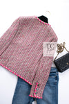 CHANEL 02S Pink Mix Ponpon Trim Cotton Silk Tweed Jacket 38 40 シャネル ピンク ミックス ポンポン トリム コットン シルク ノーカラー ツイード ジャケット 即発