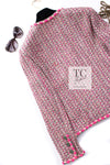 CHANEL 02S Pink Mix Ponpon Trim Cotton Silk Tweed Jacket 38 40 シャネル ピンク ミックス ポンポン トリム コットン シルク ノーカラー ツイード ジャケット 即発