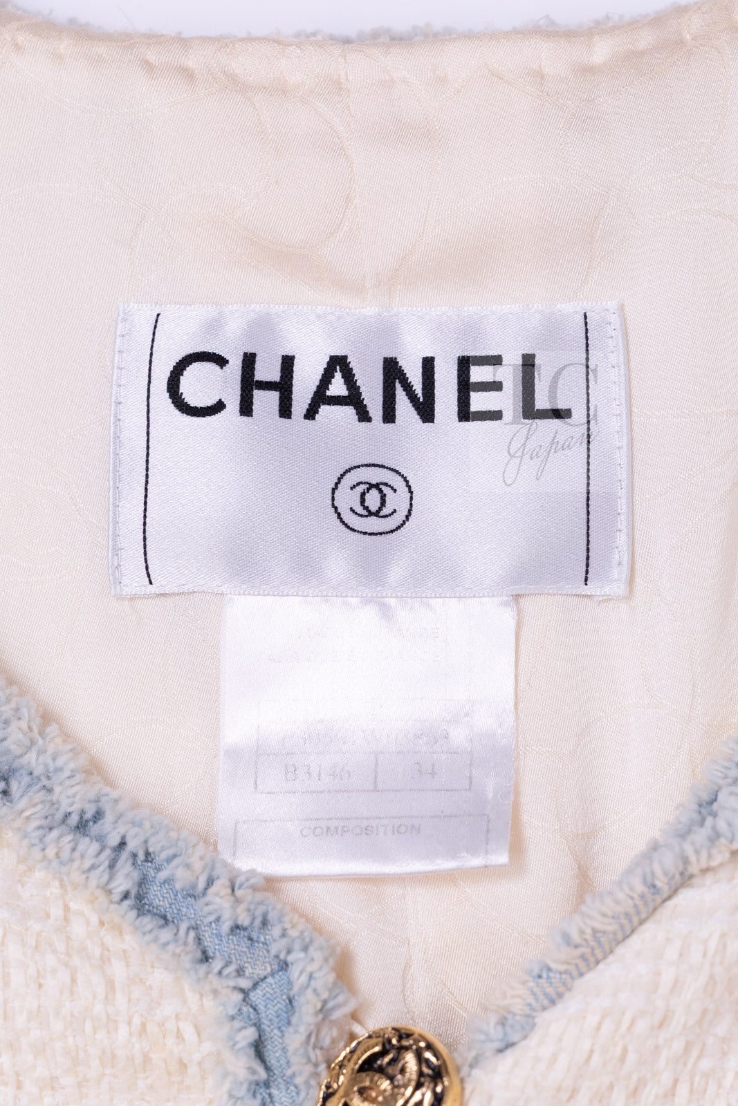 CHANEL 07S Creme Ivory Wash Blue Trim Jacket Coat 34 シャネル クリーム アイボリー ライトブルー トリミング ジャケット コート 即発