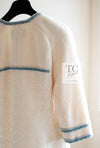 CHANEL 07S Creme Ivory Wash Blue Trim Jacket Coat 34 シャネル クリーム アイボリー ライトブルー トリミング ジャケット コート 即発