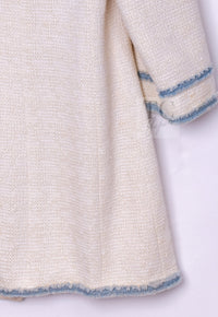 CHANEL 07S Creme Ivory Wash Blue Trim Jacket Coat 34 シャネル クリーム アイボリー ライトブルー トリミング ジャケット コート 即発