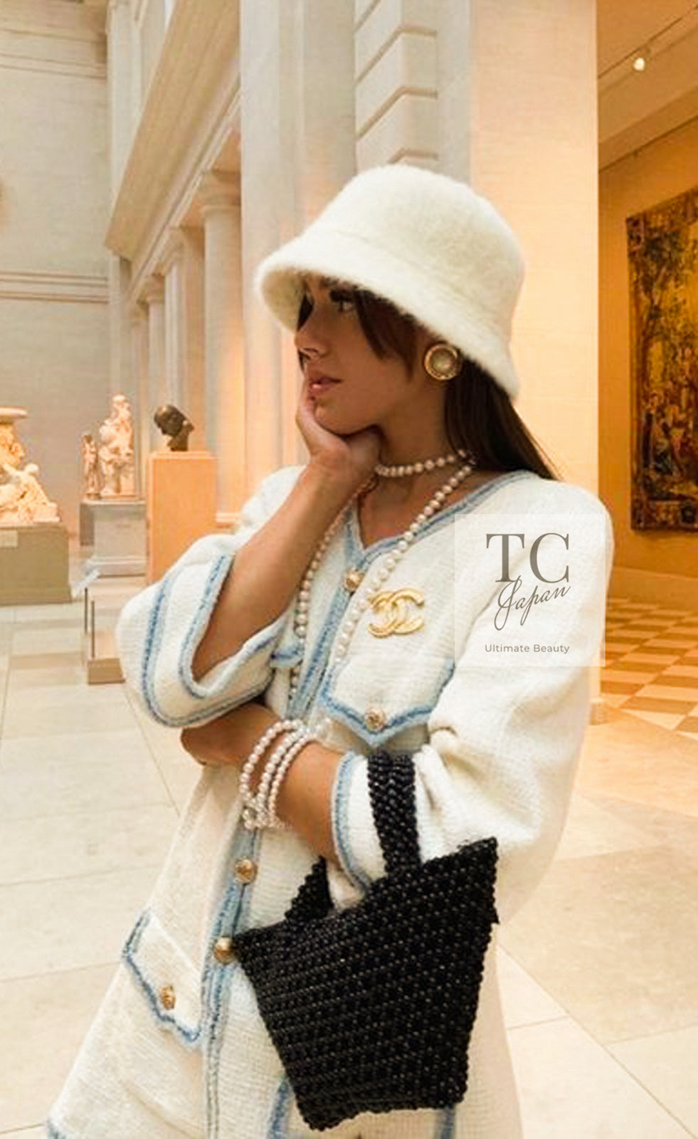 CHANEL 07S Creme Ivory Wash Blue Trim Jacket Coat 34 シャネル クリーム アイボリー ライトブルー トリミング ジャケット コート - TC JAPAN