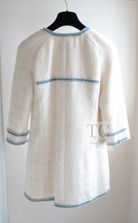 CHANEL 07S Creme Ivory Wash Blue Trim Jacket Coat 34 シャネル クリーム アイボリー ライトブルー トリミング ジャケット コート 即発