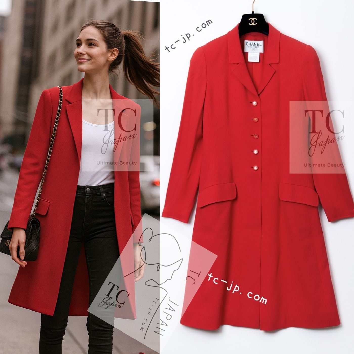 CHANEL 97S Vintage Orange Red Jacket Coat 38 シャネル ヴィンテージ オレンジレッド ジャケット コート ココボタン 即発