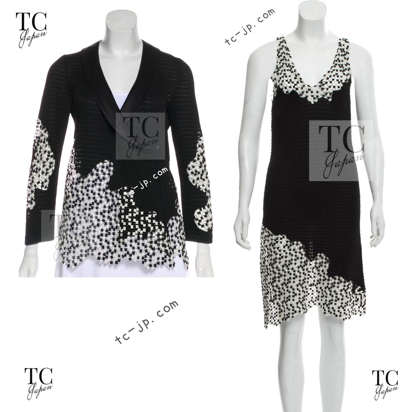 CHANEL 11S Cameron Diaz Black White Lace Cardigan Jacket Dress Set up 38 シャネル ブラック ホワイト レース カーディガン ジャケット ワンピース セットアップ 即発