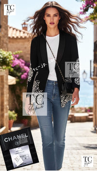 CHANEL 11S Cameron Diaz Black White Lace Cardigan Jacket Dress Set up 38 シャネル ブラック ホワイト レース カーディガン ジャケット ワンピース セットアップ 即発