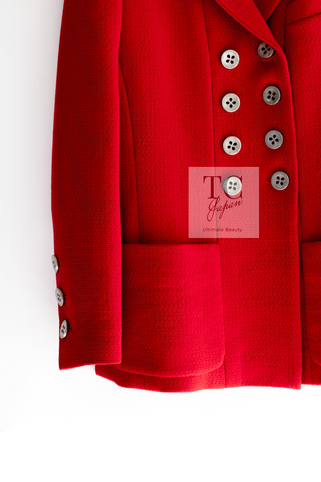 CHANEL 90s Vintage Red CC Silver Button Double Jacket 34 36 シャネル ヴィンテージ レッド CC シルバー ボタン ダブル ジャケット 即発 - TC JAPAN