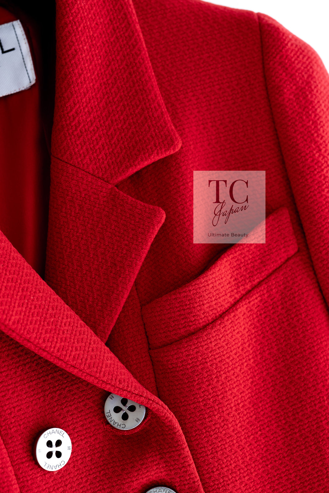 CHANEL 90s Vintage Red CC Silver Button Double Jacket 34 36 シャネル ヴィンテージ レッド CC シルバー ボタン ダブル ジャケット 即発 - TC JAPAN