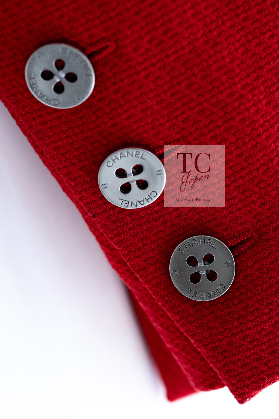 CHANEL 90s Vintage Red CC Silver Button Double Jacket 34 36 シャネル ヴィンテージ レッド CC シルバー ボタン ダブル ジャケット 即発 - TC JAPAN