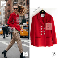 CHANEL 90s Vintage Red CC Silver Button Double Jacket 34 36 シャネル ヴィンテージ レッド CC シルバー ボタン ダブル ジャケット 即発