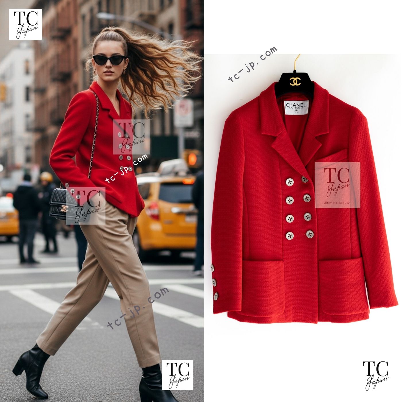 CHANEL 90s Vintage Red CC Silver Button Double Jacket 34 36 シャネル ヴィンテージ レッド CC シルバー ボタン ダブル ジャケット 即発