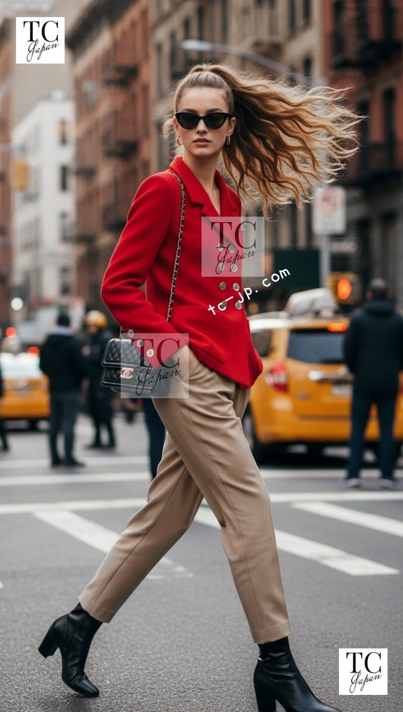 CHANEL 90s Vintage Red CC Silver Button Double Jacket 34 36 シャネル ヴィンテージ レッド CC シルバー ボタン ダブル ジャケット 即発
