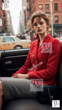 CHANEL 90s Vintage Red CC Silver Button Double Jacket 34 36 シャネル ヴィンテージ レッド CC シルバー ボタン ダブル ジャケット 即発