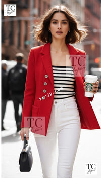 CHANEL 90s Vintage Red CC Silver Button Double Jacket 34 36 シャネル ヴィンテージ レッド CC シルバー ボタン ダブル ジャケット 即発