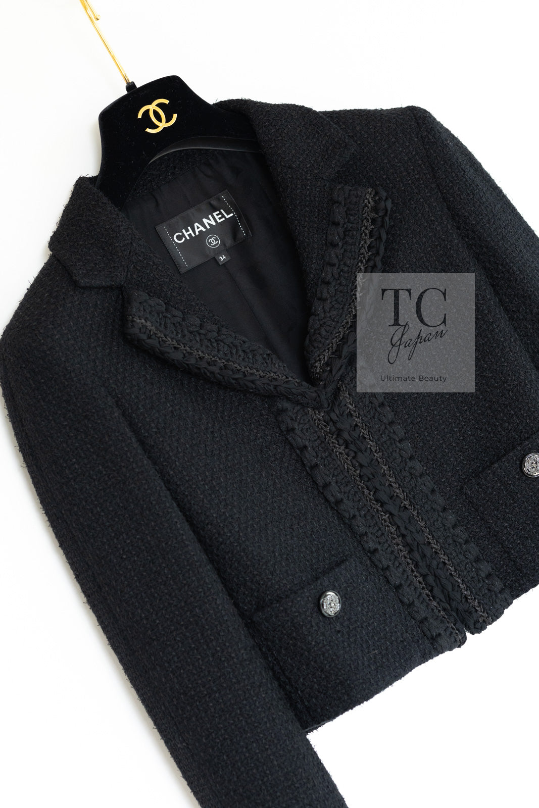 シャネル ジャケット CHANEL 22C ブラック コットン クロップド 34 36