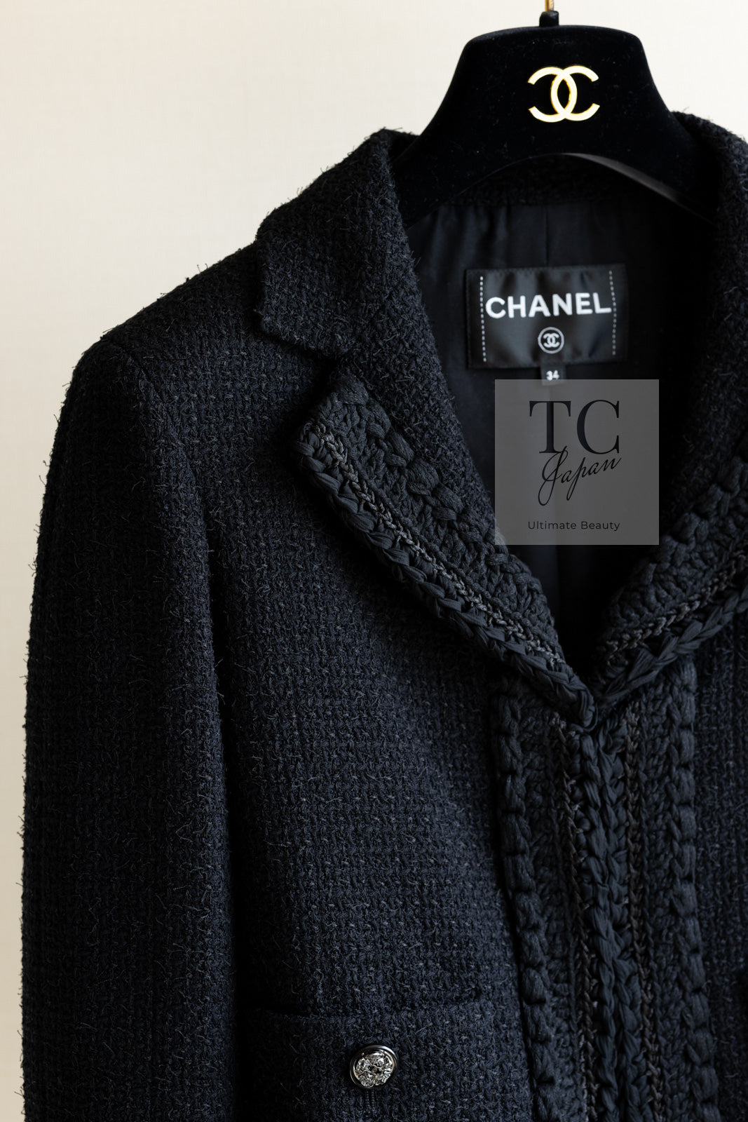 シャネル ジャケット CHANEL 22C ブラック コットン クロップド 34 36