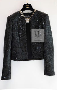 CHANEL 02A Black Sequin Glitter Jacket Skirt Suit 36 シャネル ブラック スパンコール グリッター ジャケット スカート スーツ 即発