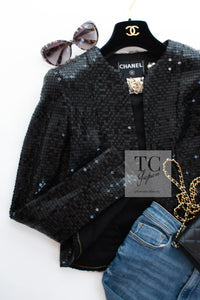 CHANEL 02A Black Sequin Glitter Jacket Skirt Suit 36 シャネル ブラック スパンコール グリッター ジャケット スカート スーツ 即発